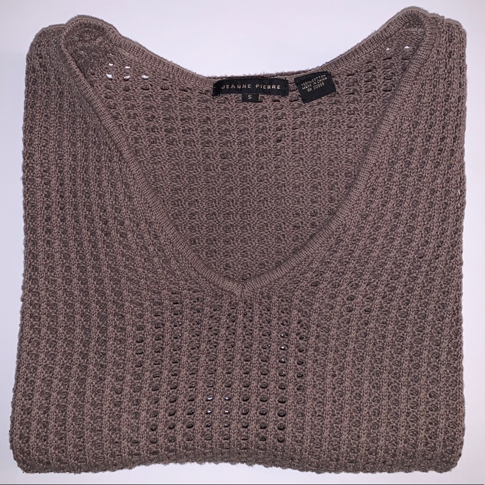 Jeanne Pierre Taupe 3/4 Sleeve‎ Crochet Sweater